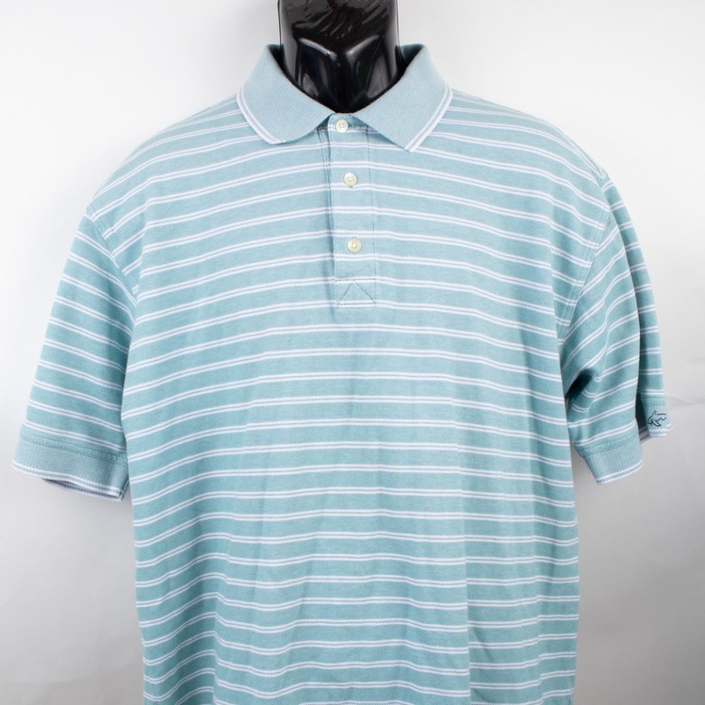 Greg Norman Men's XL Polo Striped Sea Blue 100% Cotton